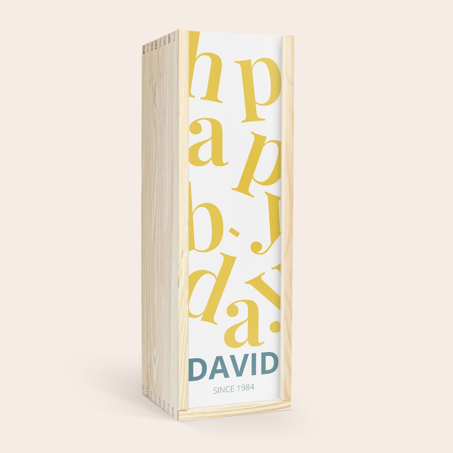 Graham's Tawny - zralý 10 let Dřevěné pouzdro na lahev Grahamova portského, personalizované textem David a rokem 1984 na potisku