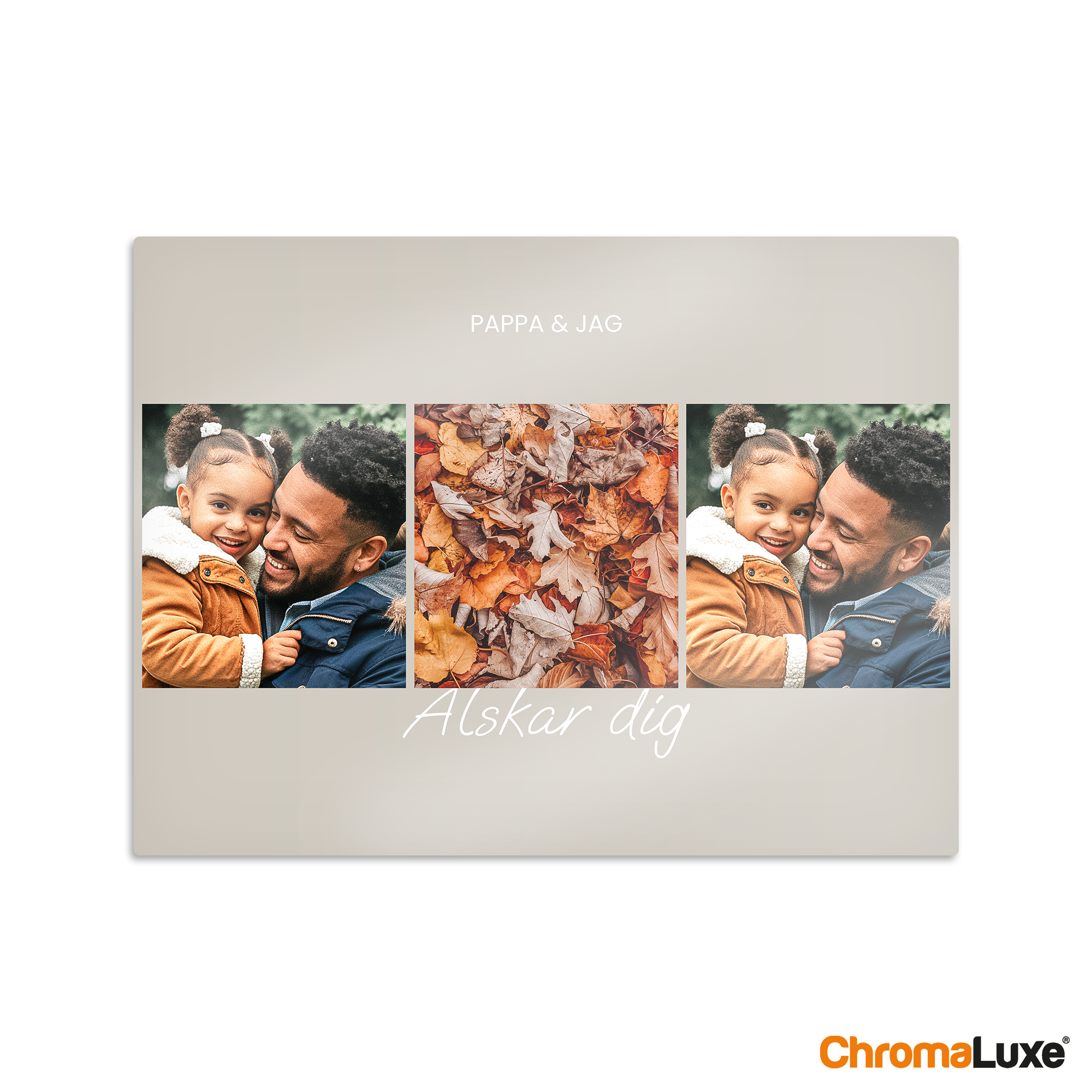 Aluminium Instagram fotokollage med texten Pappa & Jag och Alskar dig, tryckt med personliga foton