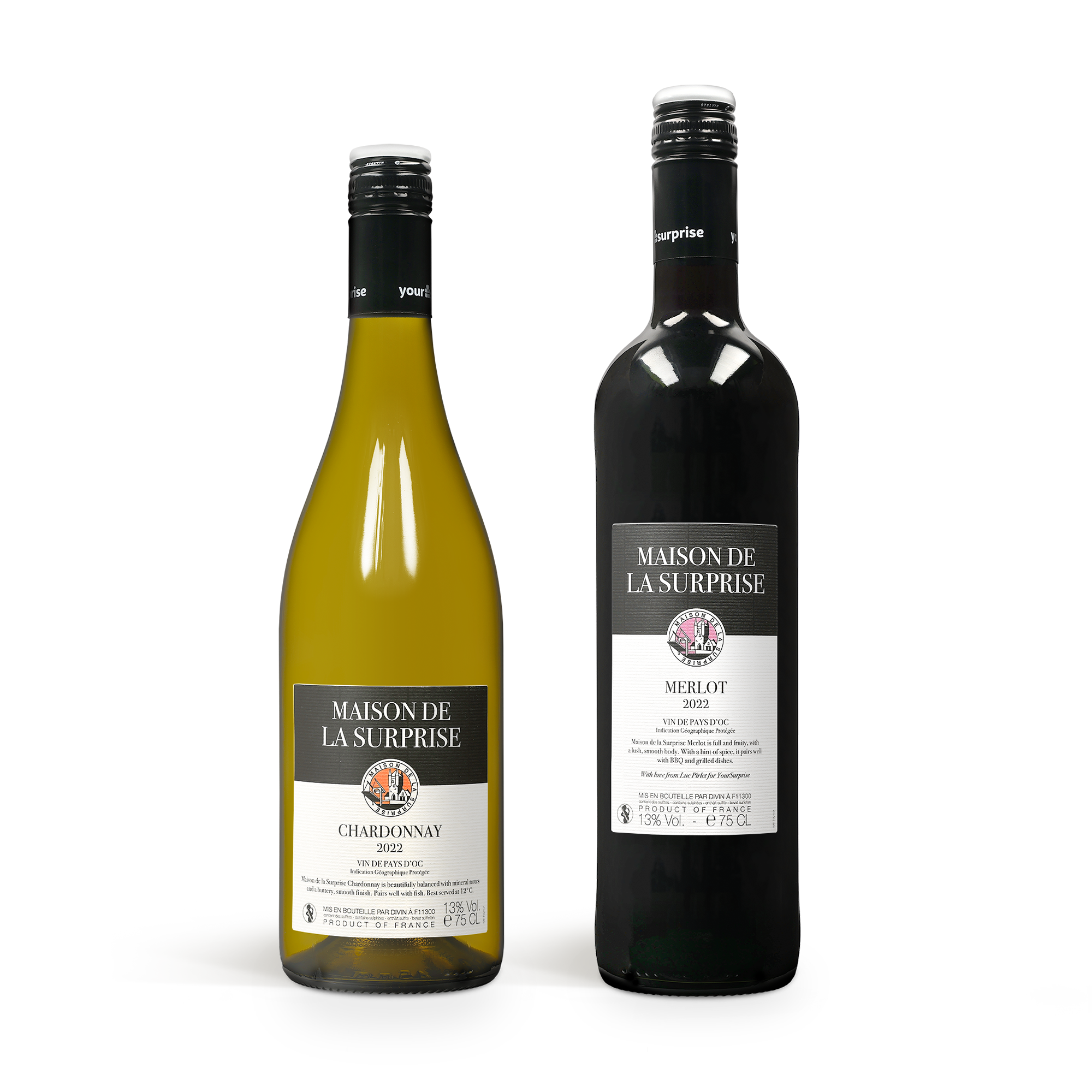 Zestaw do wina Luc Pirlet Merlot i Chardonnay w drukowanej obudowie!