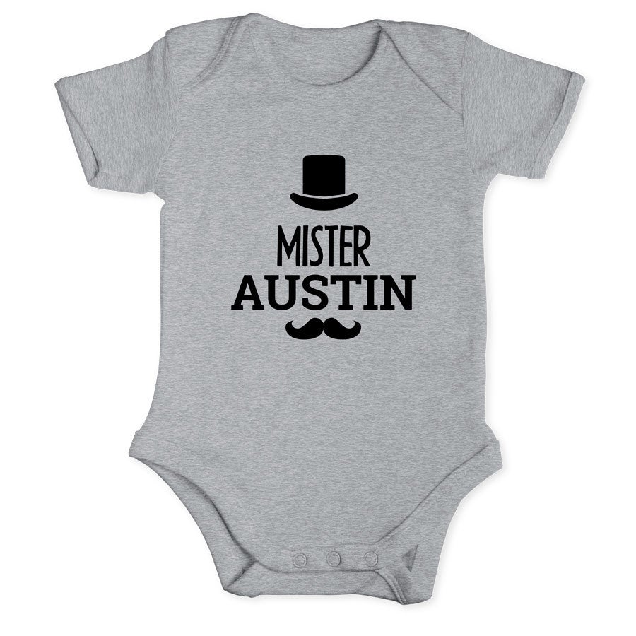 Personalised baby romper - Short sleeves - Grey - 62/68