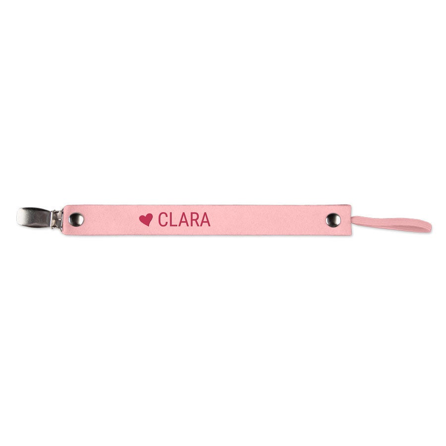 Attache tétine personnalisée - En cuir rose