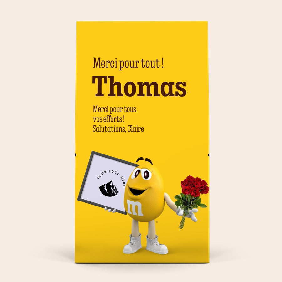 Boîte cadeau personnalisée XL M&M's - 6 sachets (714 grammes) Coffret cadeau XL de M&Ms personnalisé avec photo texte Thomas et message imprimés