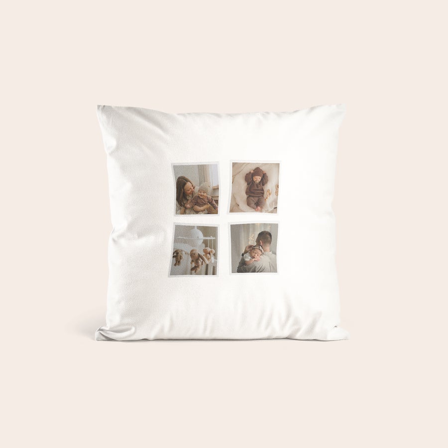 Coussin personnalisé photo Housse de coussin couleur personnalisée avec quatre photos de famille imprimées.