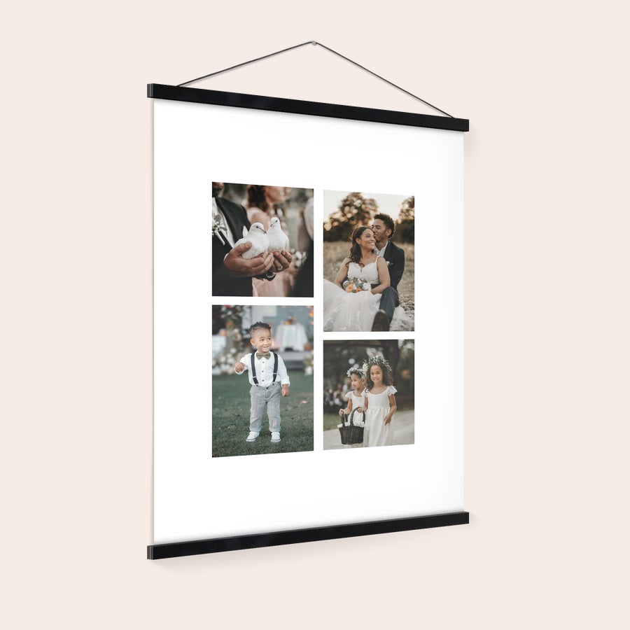 Fotoposter mit magnetischer Posterleiste Fotoposter mit vier persönlichen Fotos und schwarzer magnetischer Posterleiste, um deine schönsten Momente zu verewigen