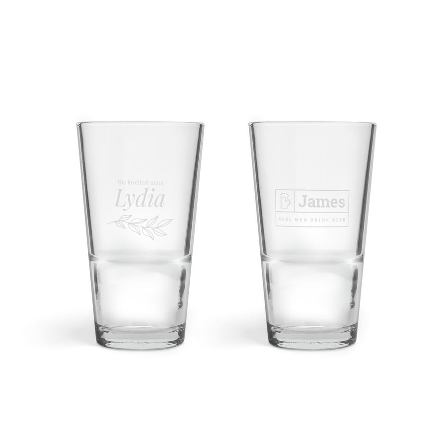 Szklanka 340 ml Dwie spersonalizowane, grawerowane szklanki na piwo z imionami Lydia i James
