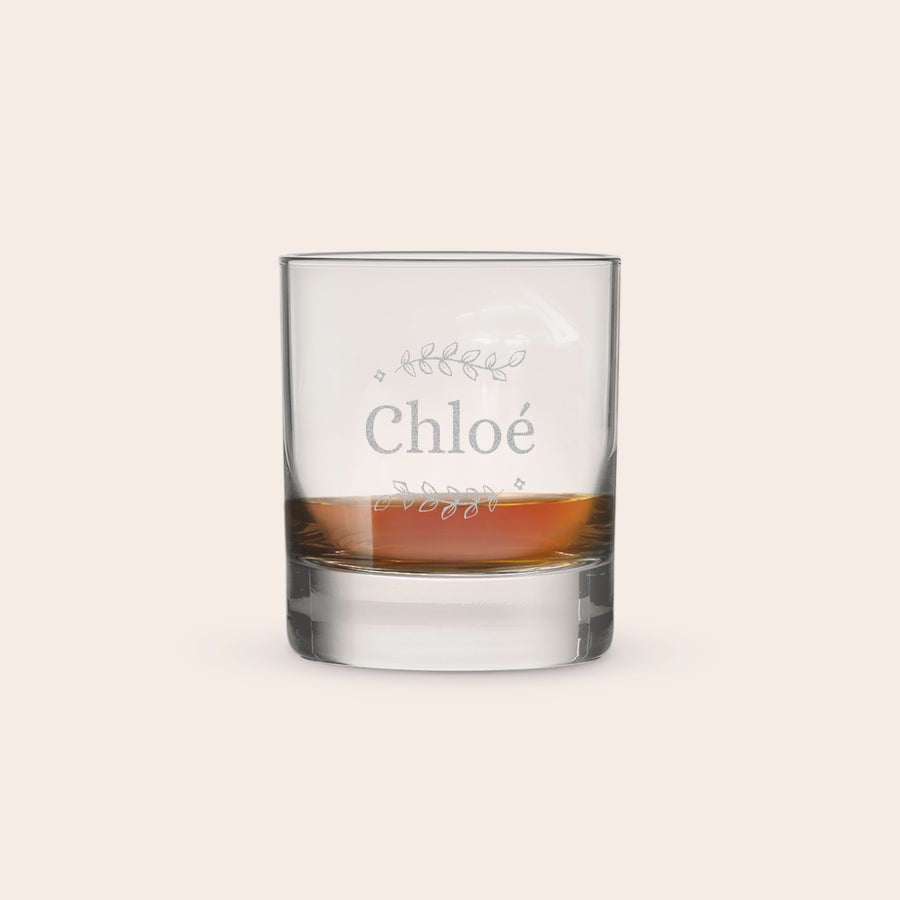Verre tumbler personnalisé Verre tumbler avec "Chloé" gravé et motifs, personnalisable avec votre nom ou texte