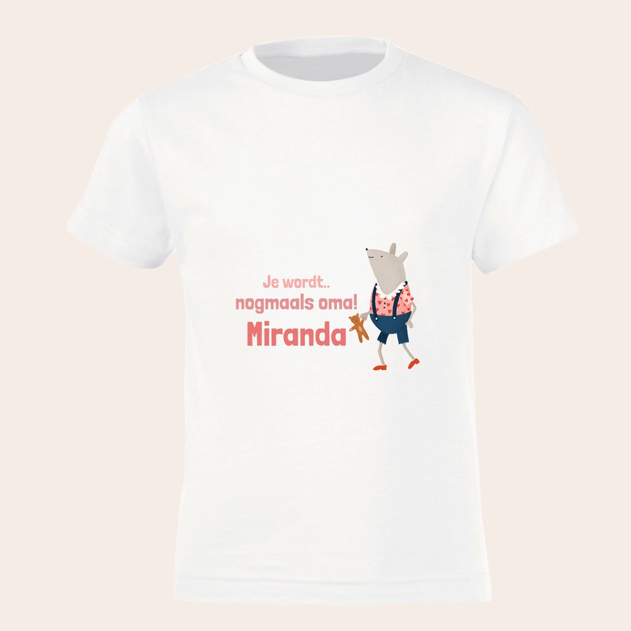 T-shirt - Grote broer / zus bedrukken Wit bedrukt t-shirt voor tweede zwangerschap aankondiging met tekst Je wordt nogmaals oma Miranda