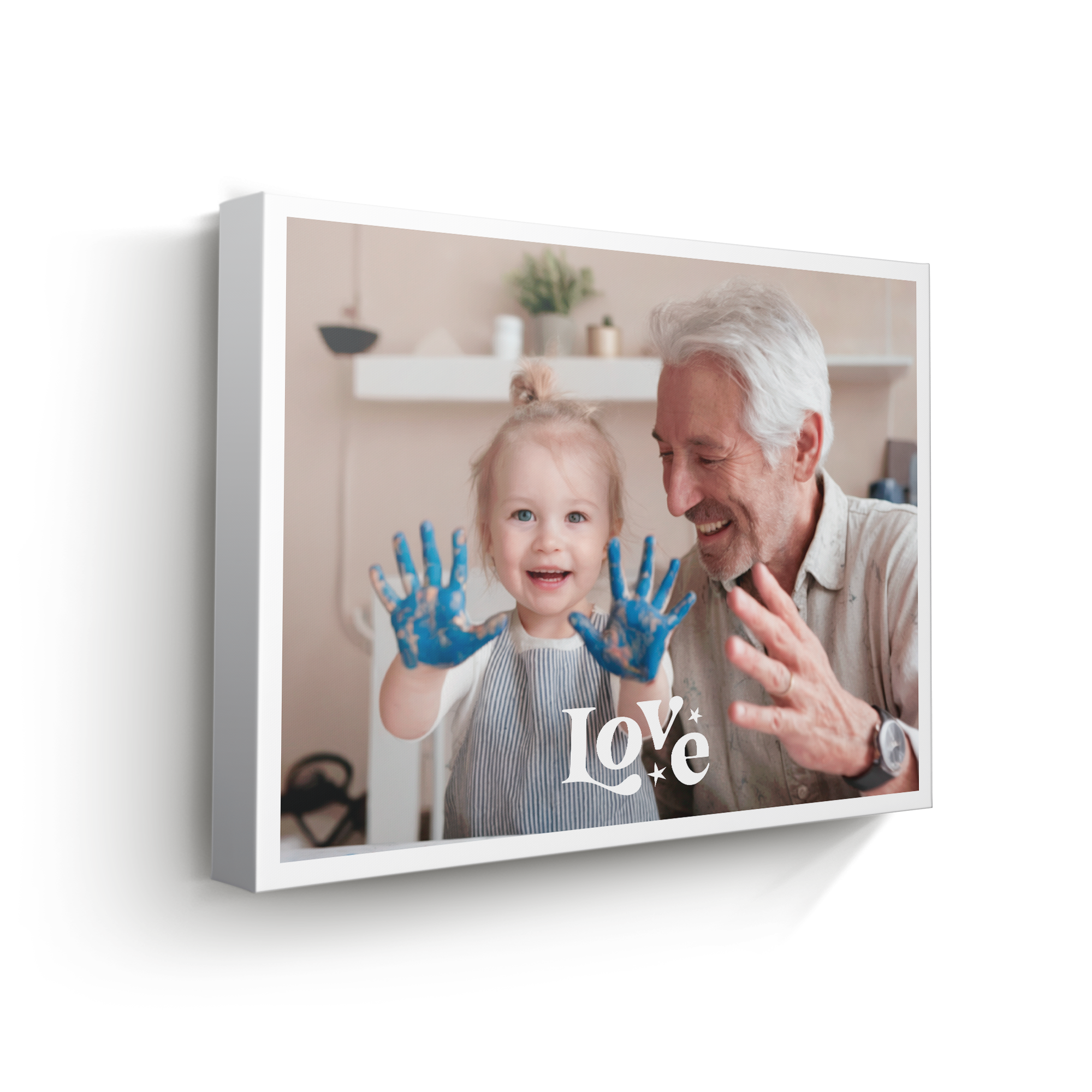 Toile personnalisée imprimée avec une photo d'un enfant et d'un adulte avec le mot Love
