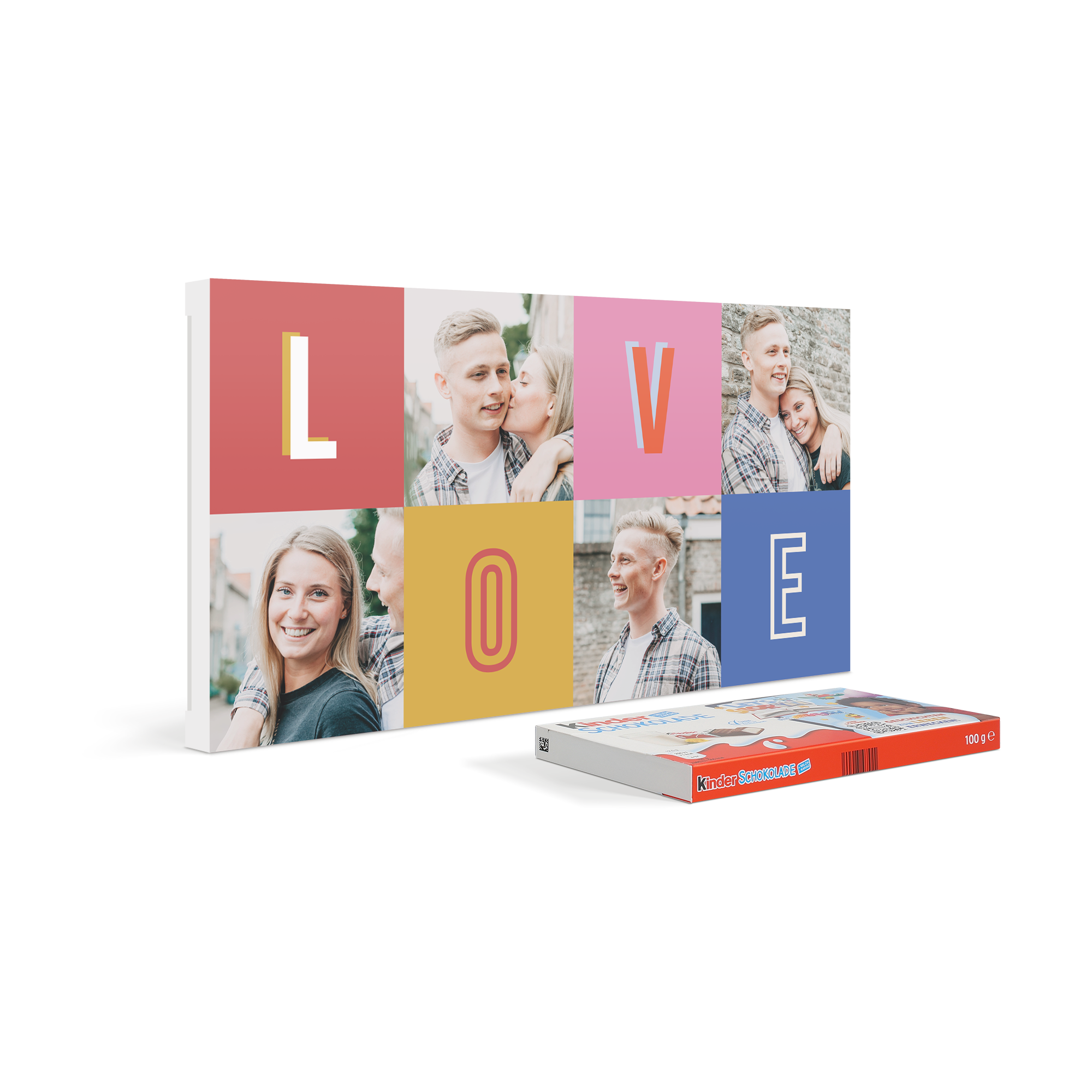 Coffret kinder personnalisé 32 barres imprimé avec des photos et les lettres LOVE