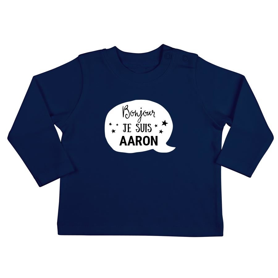 T-shirt bébé personnalisé - Manches longues - Bleu marine - 62/68