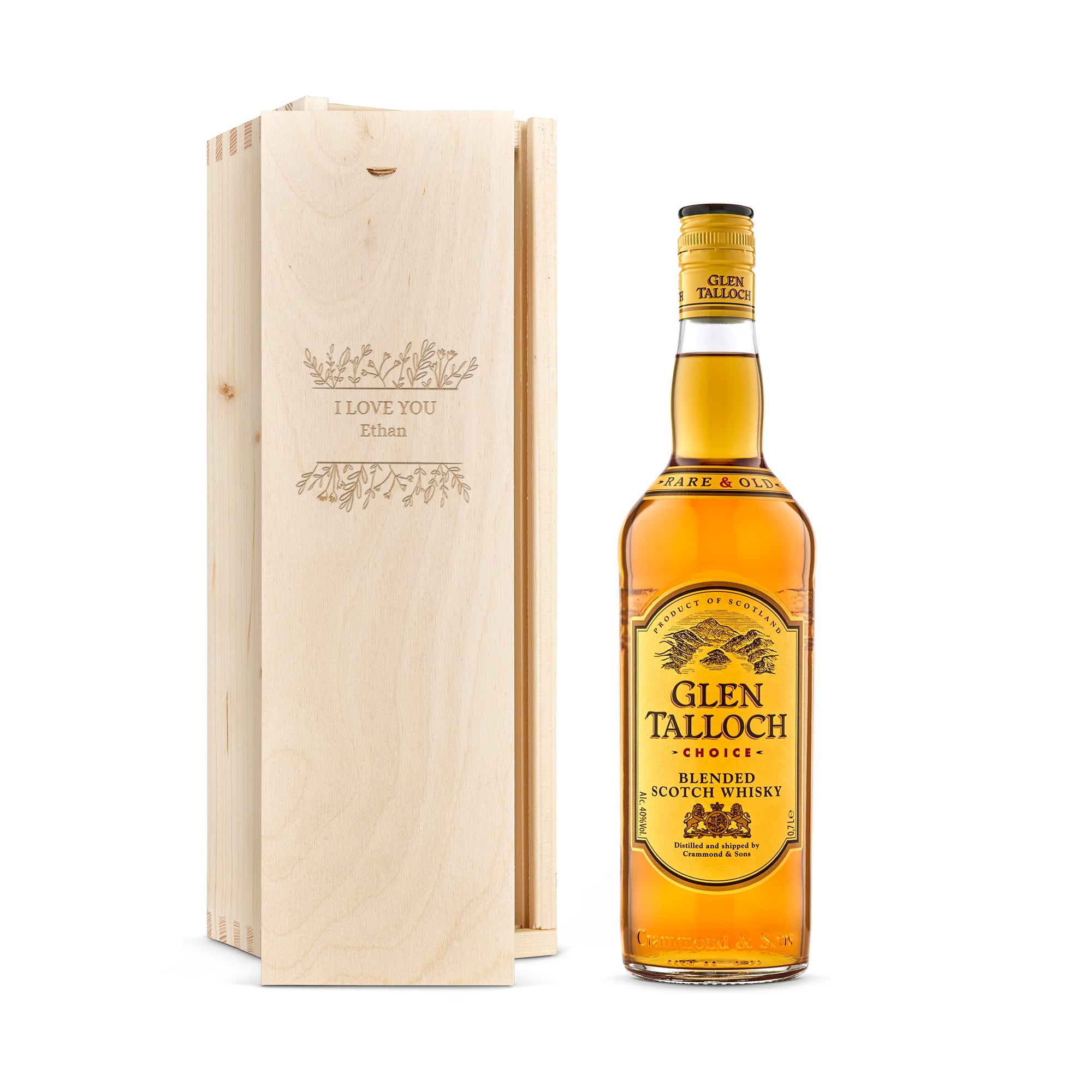 Personalised whiskey gift - Glen Talloch - Engraved wooden case