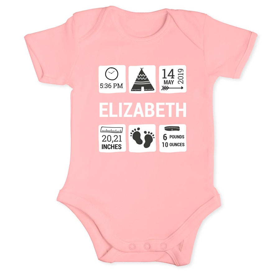 Baby Romper estampado - manga curta - Baby pink - 50/56