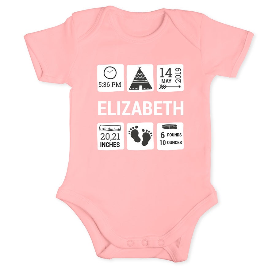 Personalised baby romper - Short sleeves - Pink - 62/68