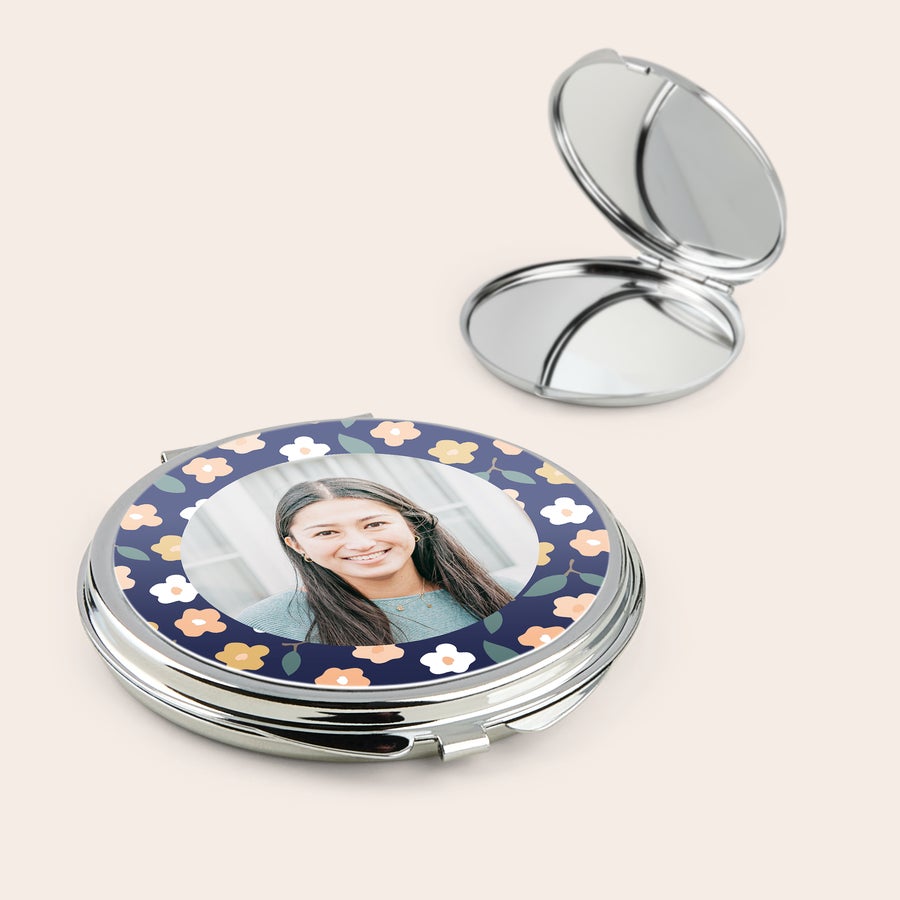 Specchio per il trucco Specchio per il trucco unico con una foto personalizzata di una ragazza sorridente e cornice floreale regalo