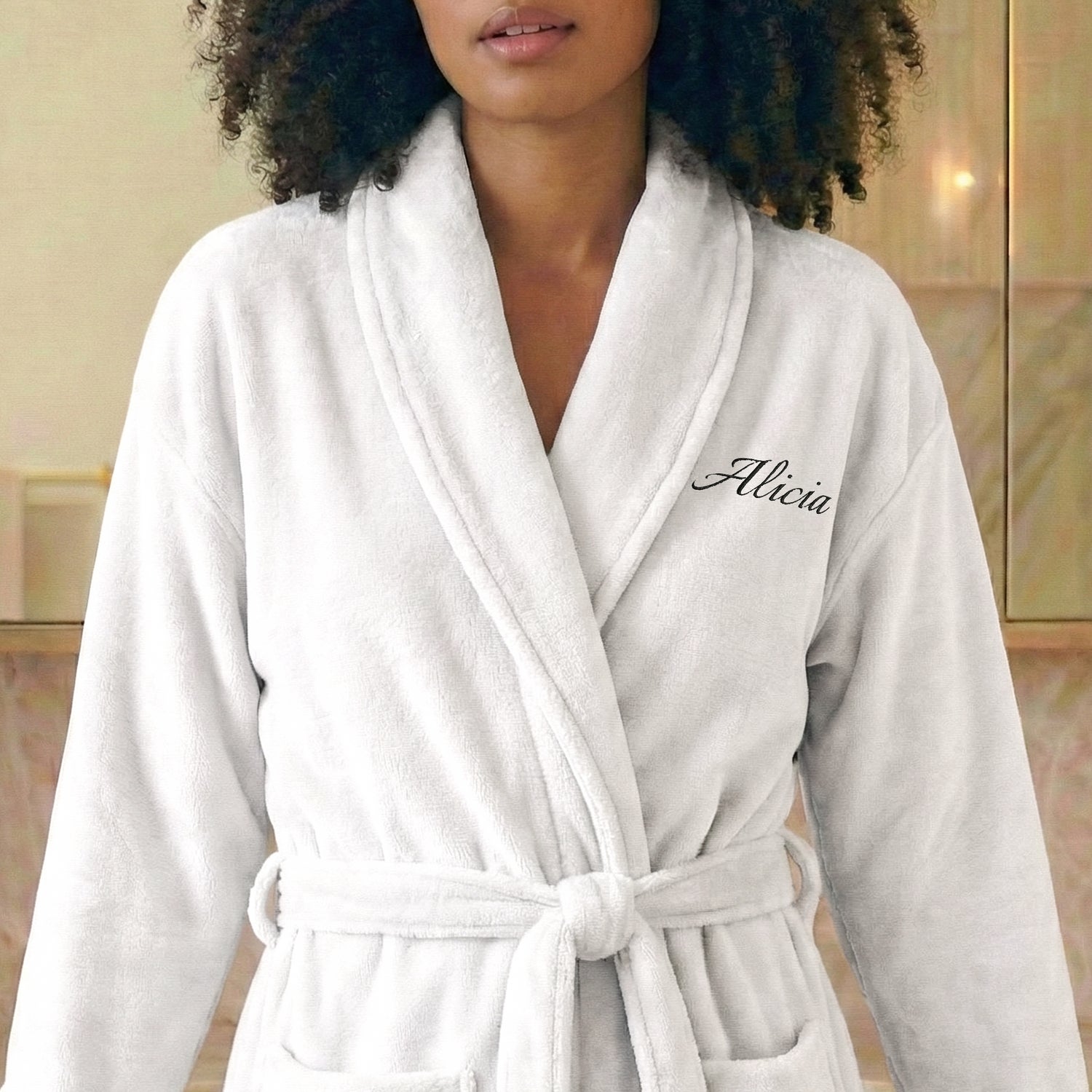 Szlafrok damski z haftowanym imieniem - Bia�y - L/XL