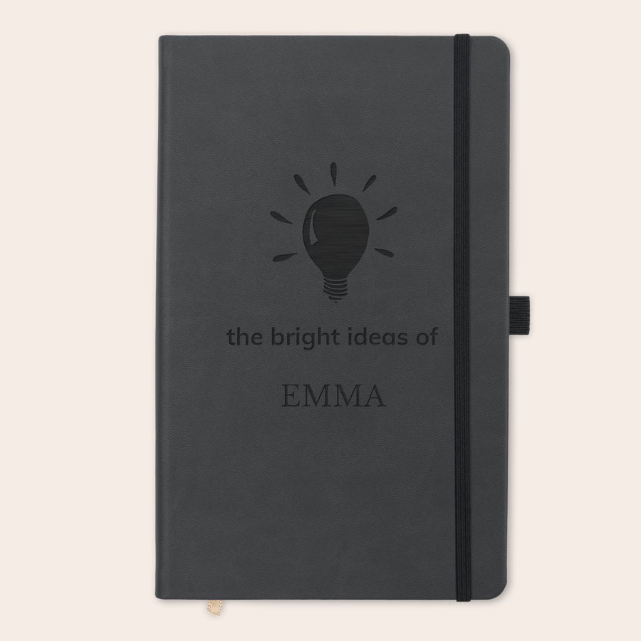 Carnet personnalisé avec gravure Carnet noir personnalisé gravé avec ampoule the bright ideas of EMMA pour personne inspirée