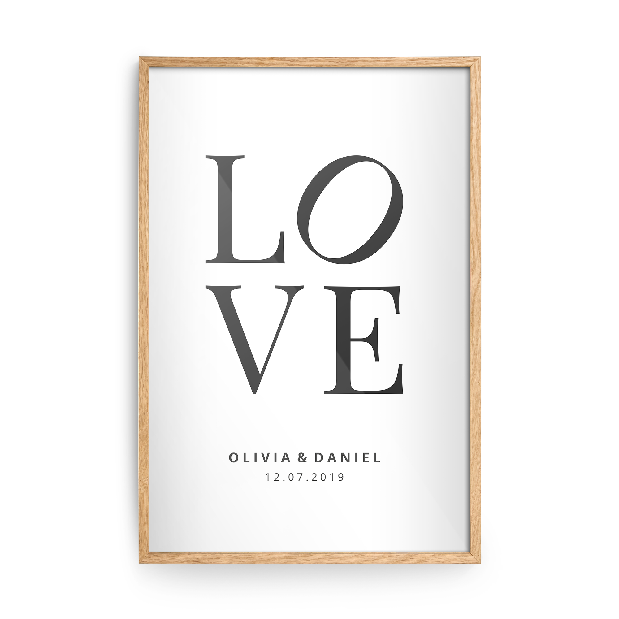 Affiche encadrée transformez votre plus beau moment photo avec le texte Love Olivia & Daniel 12.07.2019