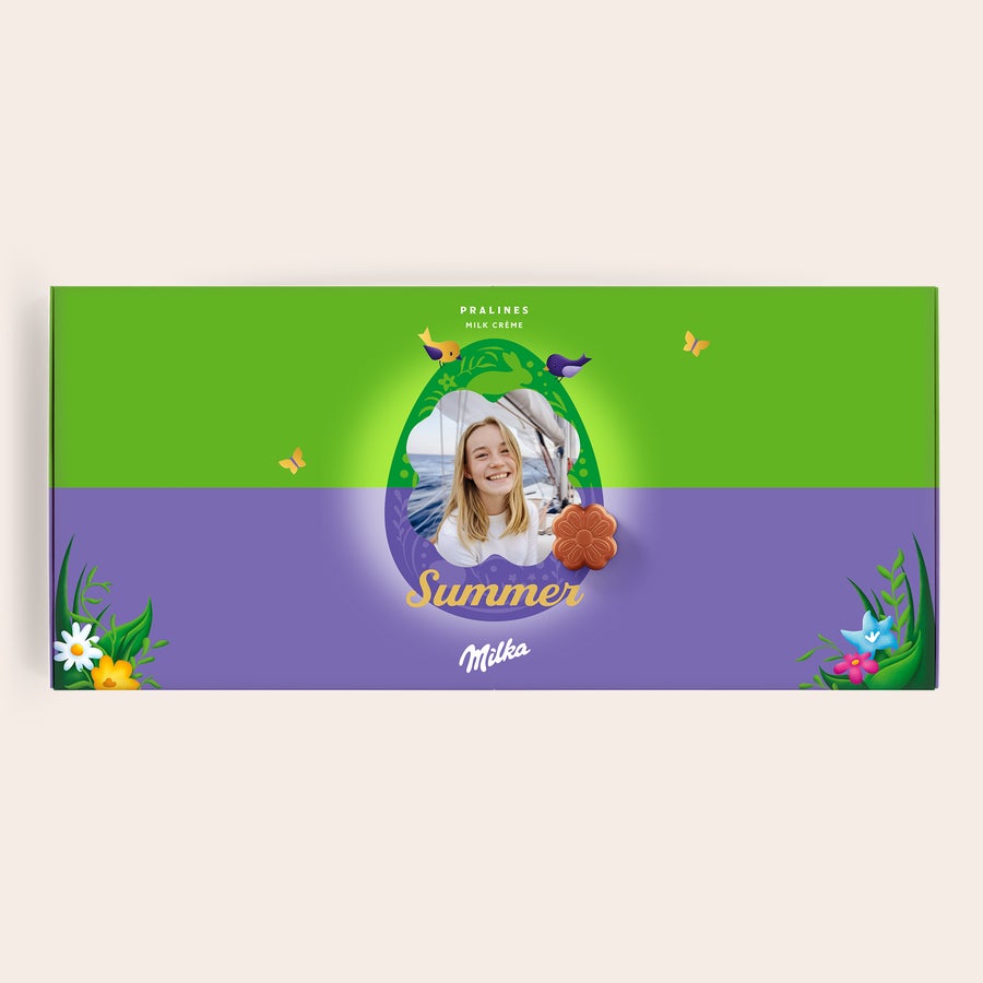 Milka Pralinky Velikonoce Personalizovaná dárková krabička Řekni to s Milka s fotografií a textem "Summer"