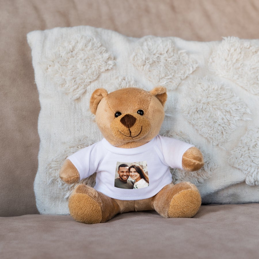 Oso de peluche blanco con texto personalizado + foto en la camiseta,  regalos personalizados, oso de peluche personalizado para novia/familia  para