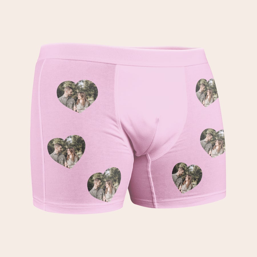 Boxer personalizzati Biancheria intima rosa personalizzata con foto di coppia in cuori stampati, un regalo unico