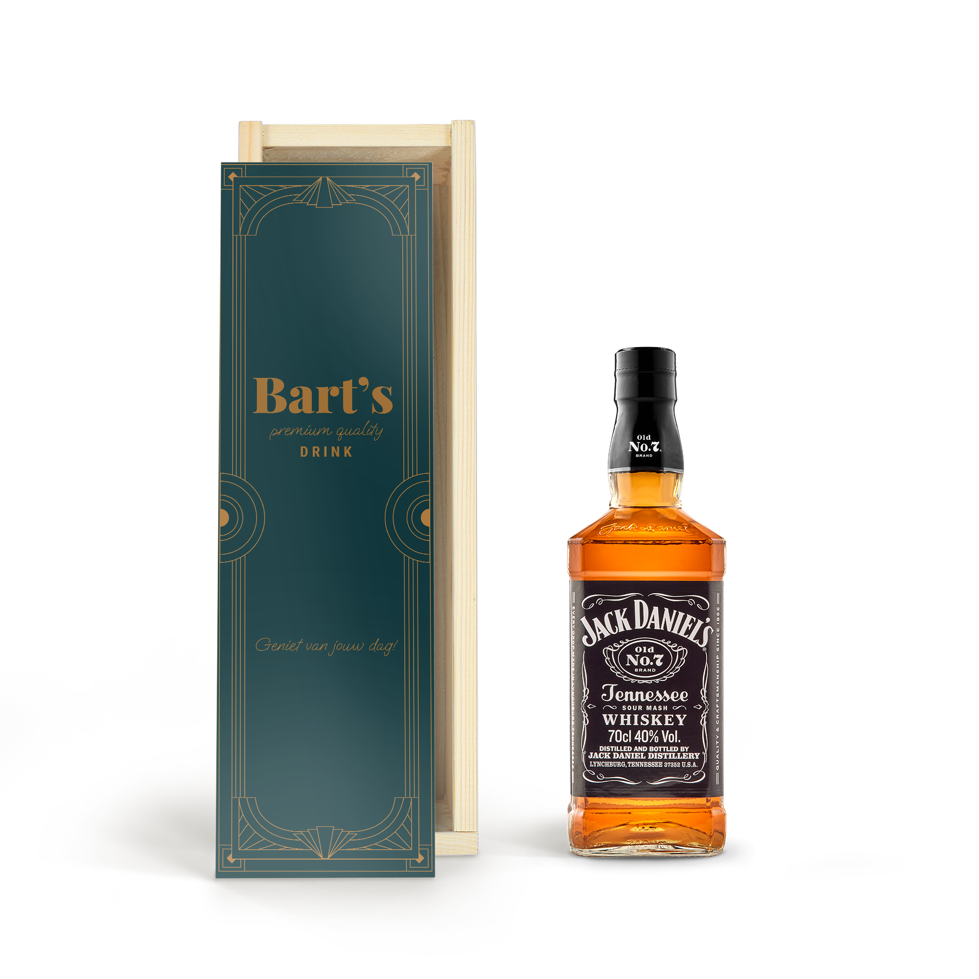 Jack Daniels whiskey in kist personaliseren