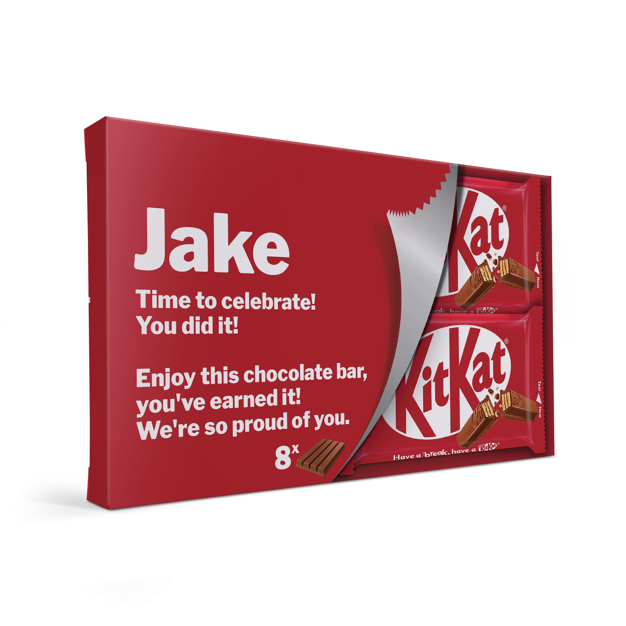 Darilna škatla KitKat Bars z natisnjenim imenom Jake in sporočilom.