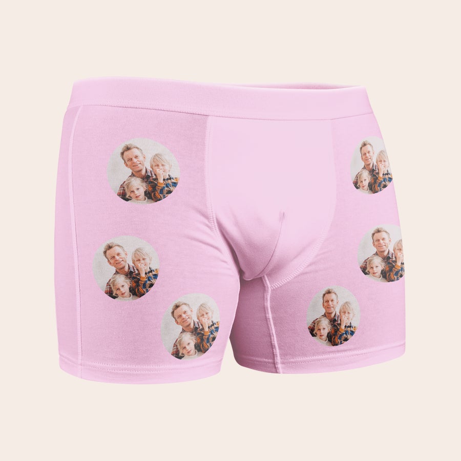 Boxers de homem com foto Boxers rosa personalizados com fotos de família impressas, para surpreender alguém especial.