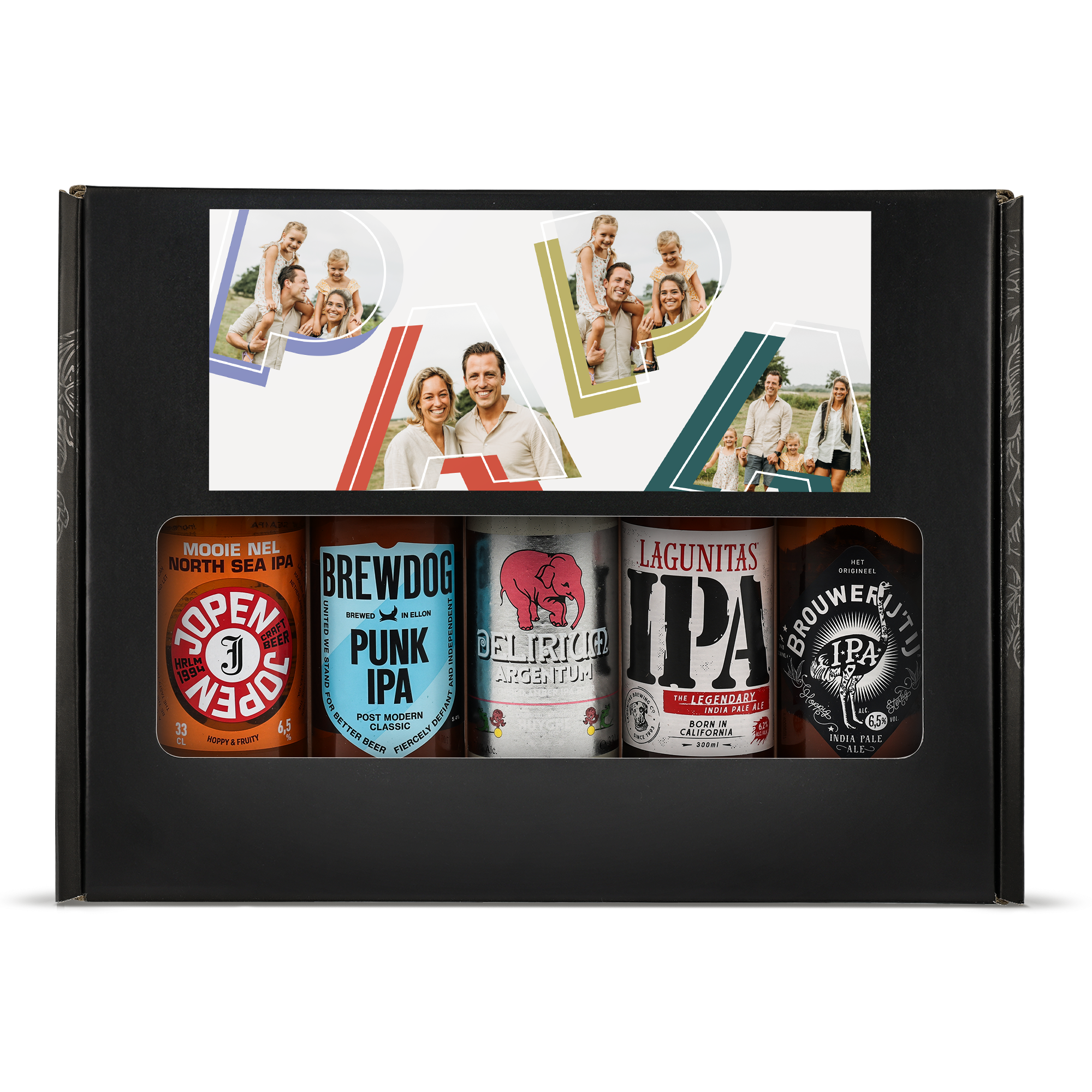 Personalisiertes Biergeschenkset – Mikrobrauerei mit Foto auf der Verpackung und fünf Biersorten.