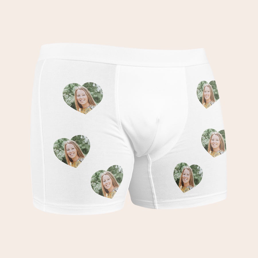 Boxer personnalisé Boxer blanc personnalisé pour votre homme imprimé de multiples photos de femme souriante en forme de cœur