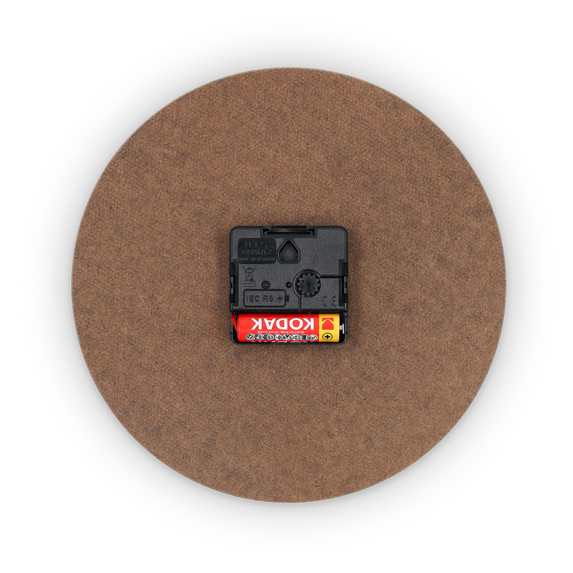 Rückseite der Uhr mit Batteriefach und Batterie zum Verschenken einer hübschen Uhr mit eigenem Foto und Text