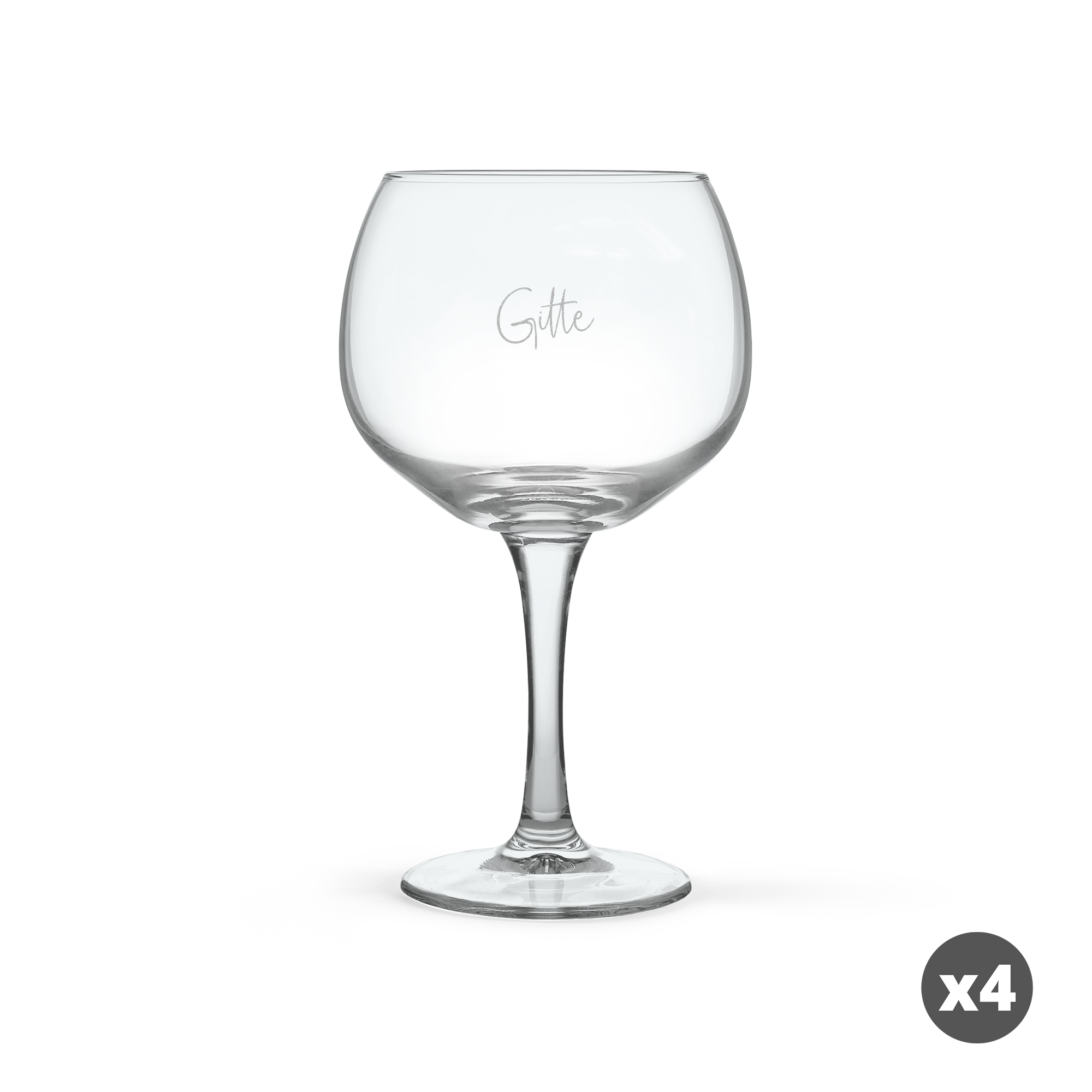 Ginglas med indgravering af navnet Gitte, et unikt gin og tonic glas til personlig brug