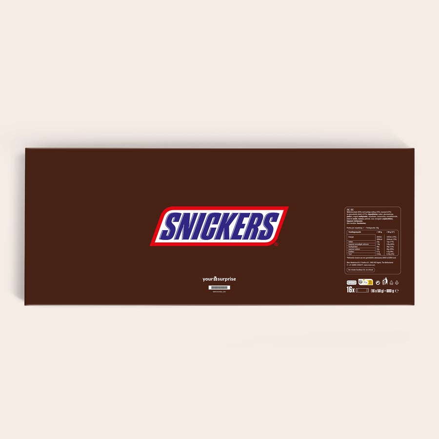 Mega Snickers reep met naam en foto bedrukken Mega Snickers reep met naam en foto bedrukken