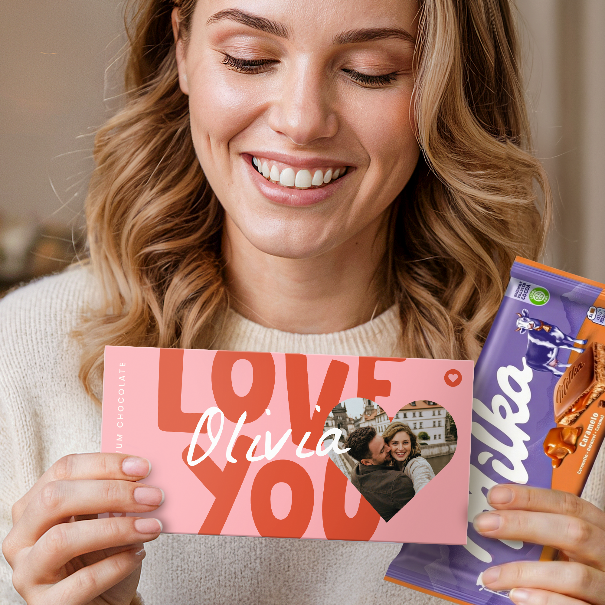 Felicitare personalizată cu ciocolată Milka