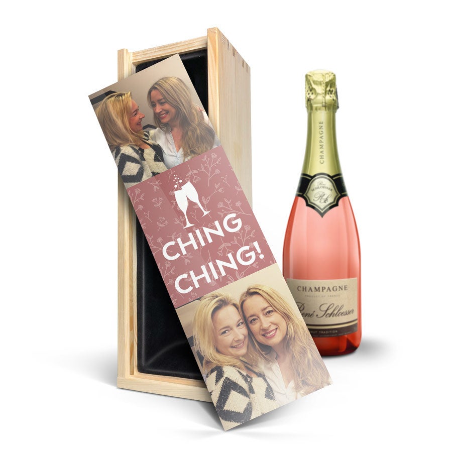 Champagne in personalised wooden case - Rene Schloesser rose (750ml)