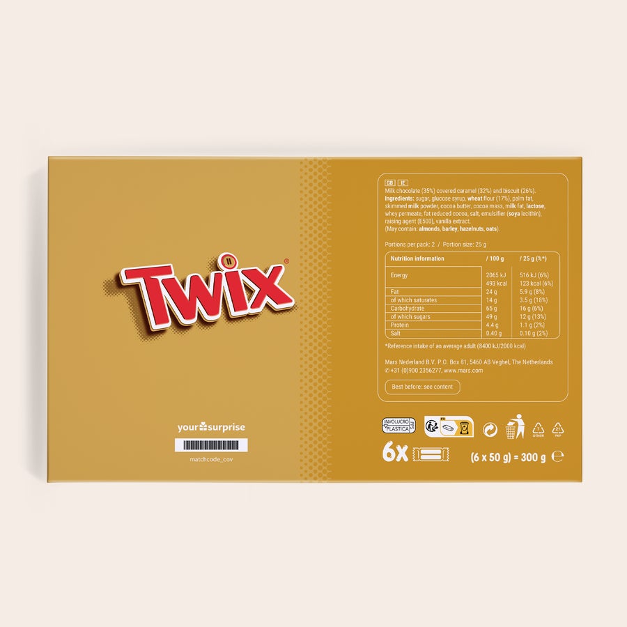 Baton de ciocolată Twix XXL personalizat Cutie cadou Twix personalizata cu un logo Twix mare.