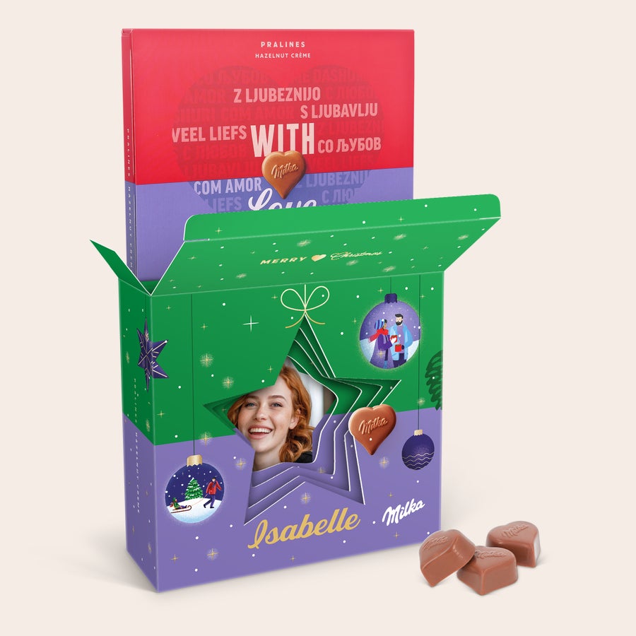 Cœurs Milka dans un coffret cadeau 3D personnalisé - Noël Cœurs Milka dans un coffret cadeau 3D personnalisé - Noël