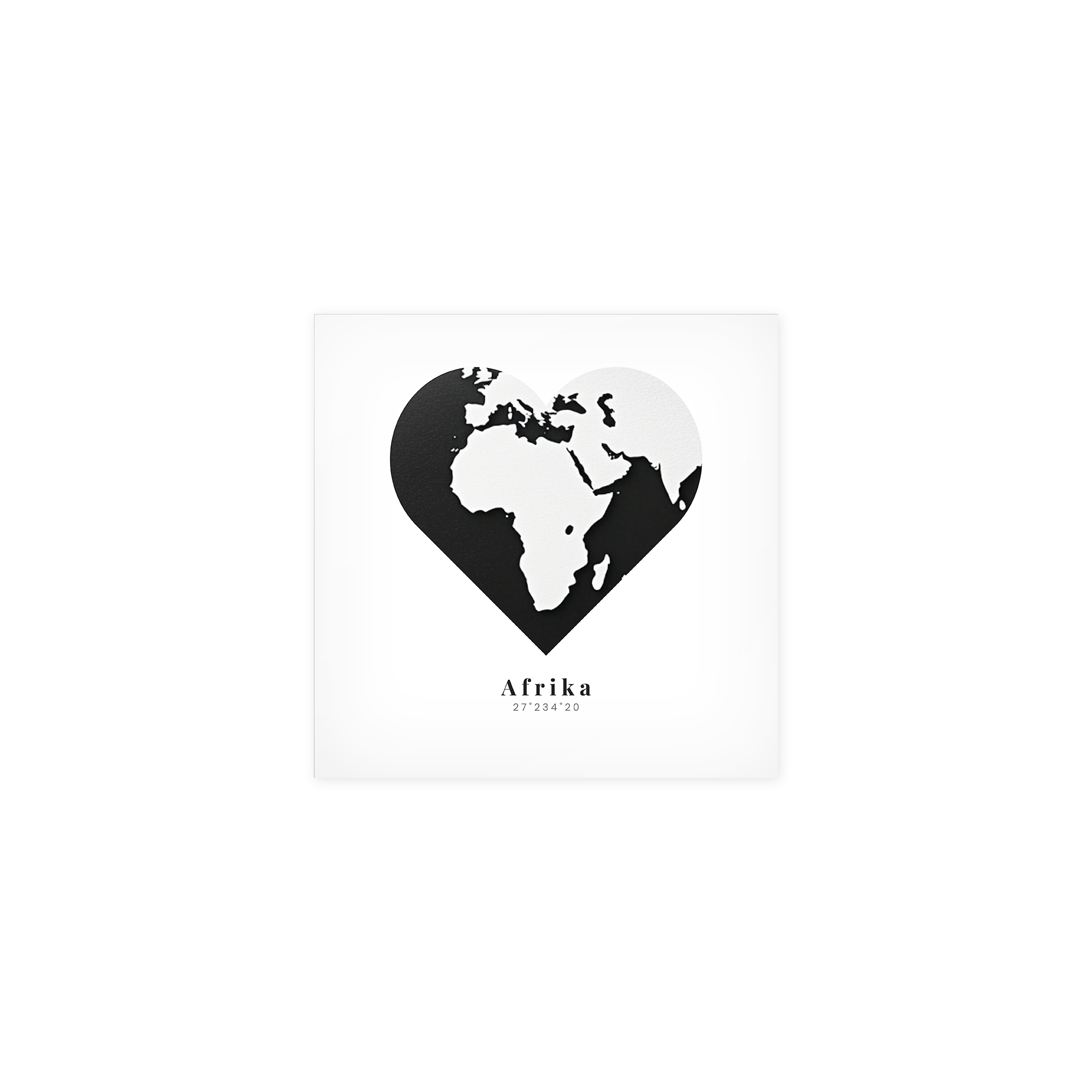Poster photo print with a heart-shaped world map showing Africa. Personalize with text.