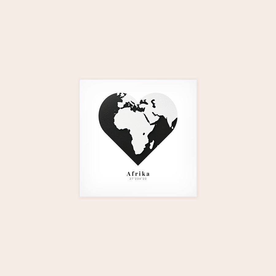 Poster photo prints Poster photo print with a heart-shaped world map showing Africa. Personalize with text.