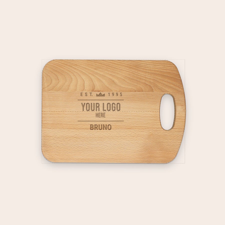 Planche à découper en bois personnalisée Planche à découper en bois de hêtre gravée avec texte personnalisable, Your Logo Here Bruno