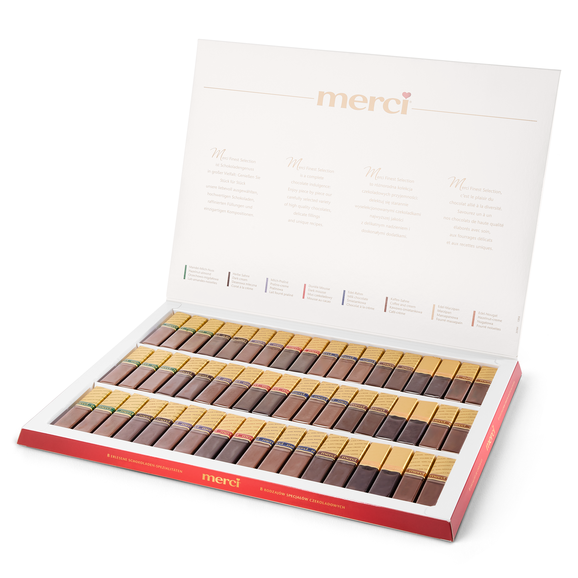 Merci Finest Selection chocolade mix met gepersonaliseerde kaart - 675 gram, acht smaken chocolaatjes in witte en rode doos