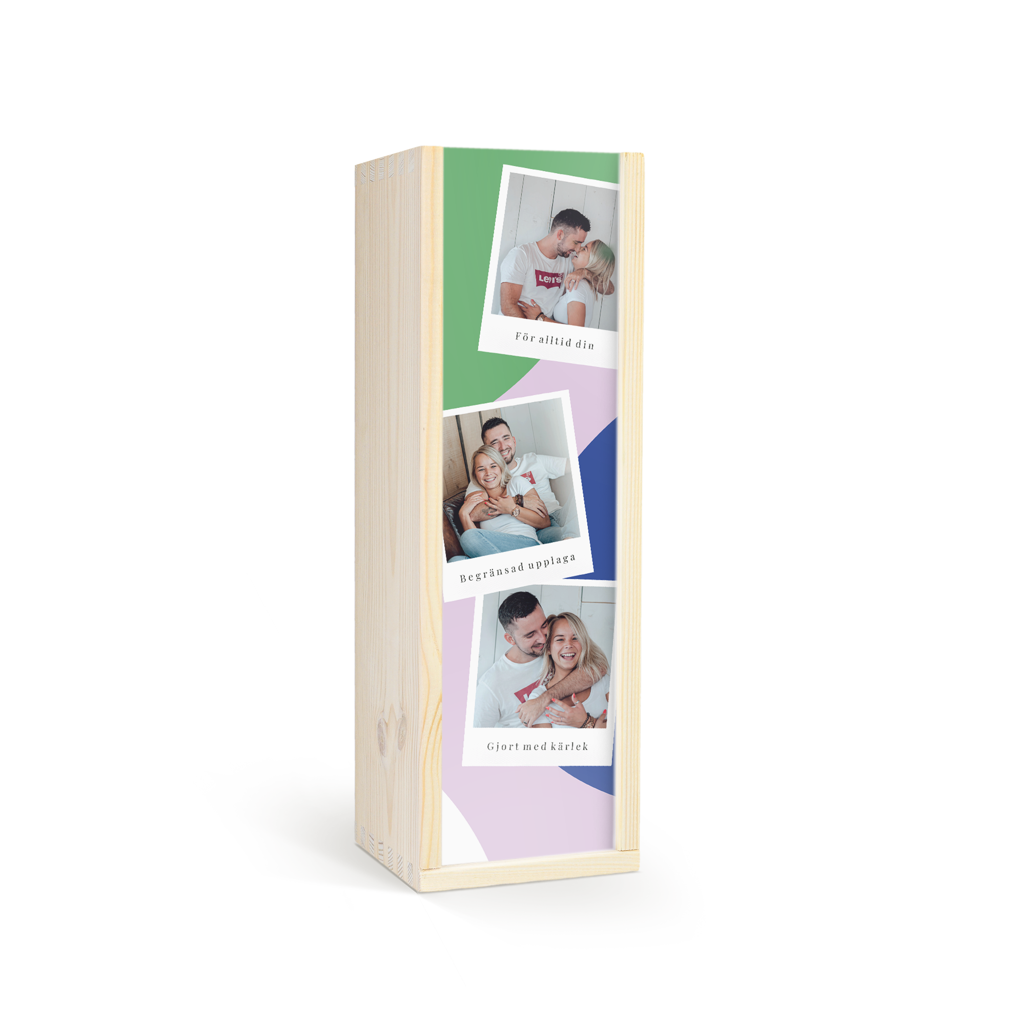 Överraskning med en läcker flaska Licor 43 i ett personligt fodral tryckt med dina foton och texten "För alltid din"