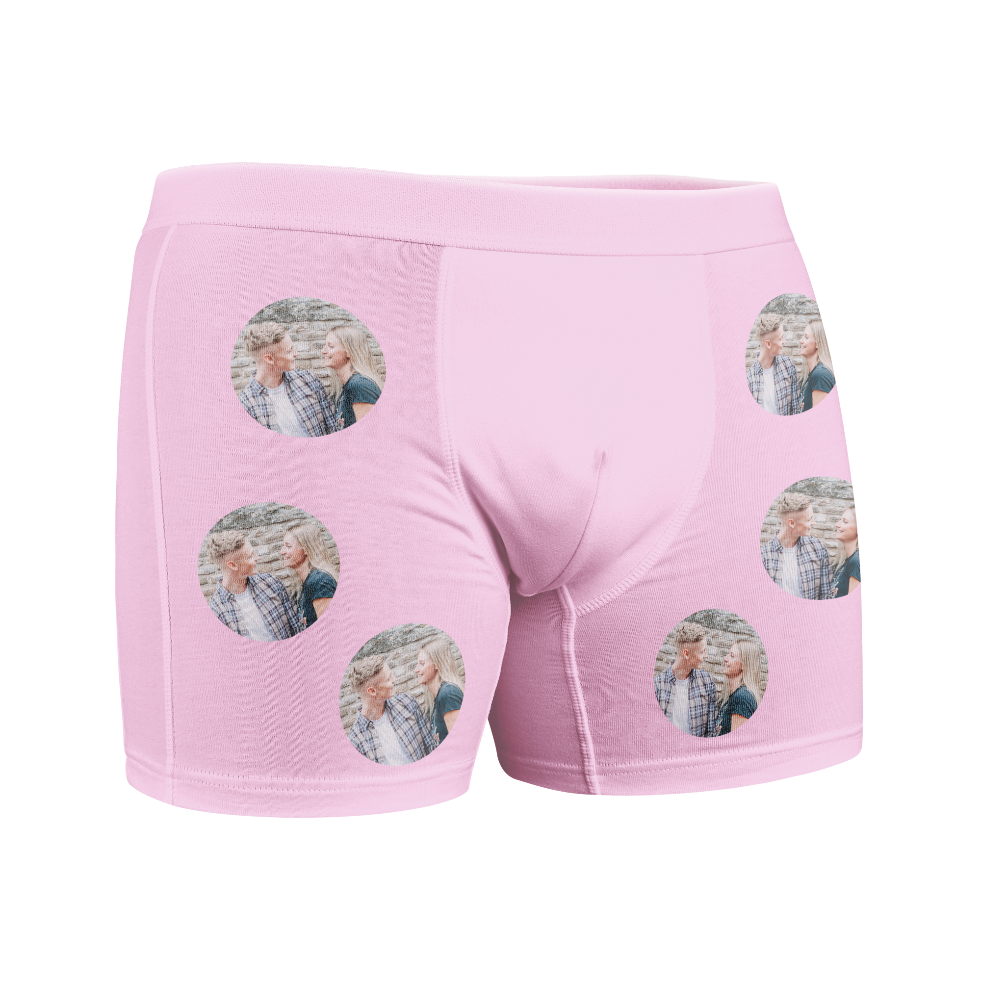 Boxer rose personnalisé pour votre homme avec une photo imprimée en plusieurs exemplaires sur le tissu
