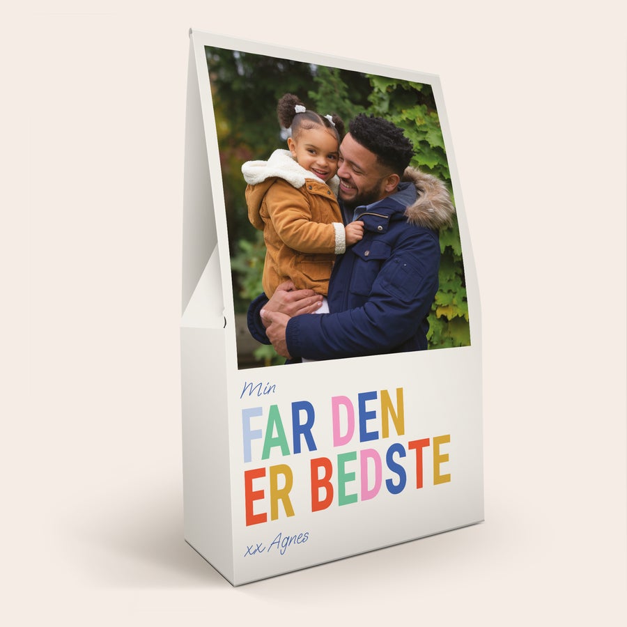 Haribo gavepose Personlig kæmpe pose med Haribo slik med billede og teksten Min far er den bedste