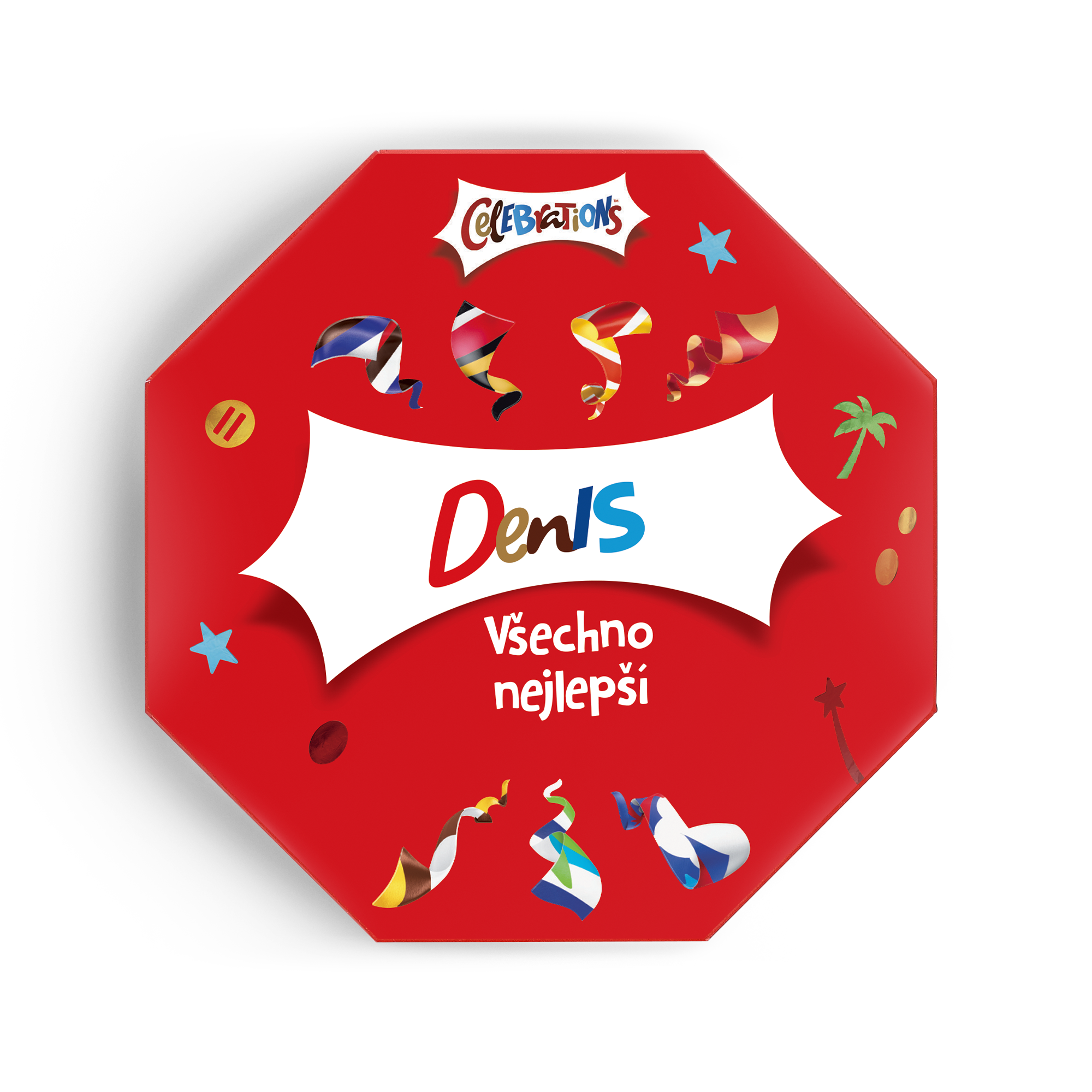 Krabička Celebrations se jménem