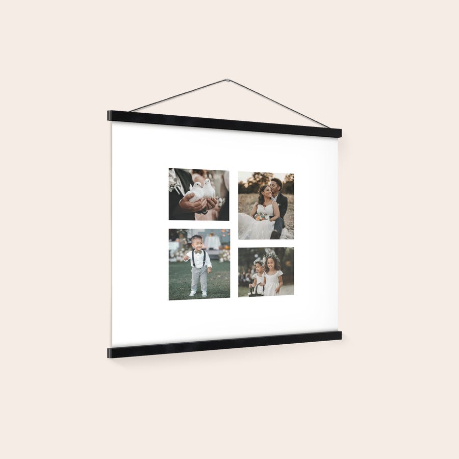 Personalised poster with hanger Personalized photo magnetic poster hanger with four custom photos printed on high-quality paper