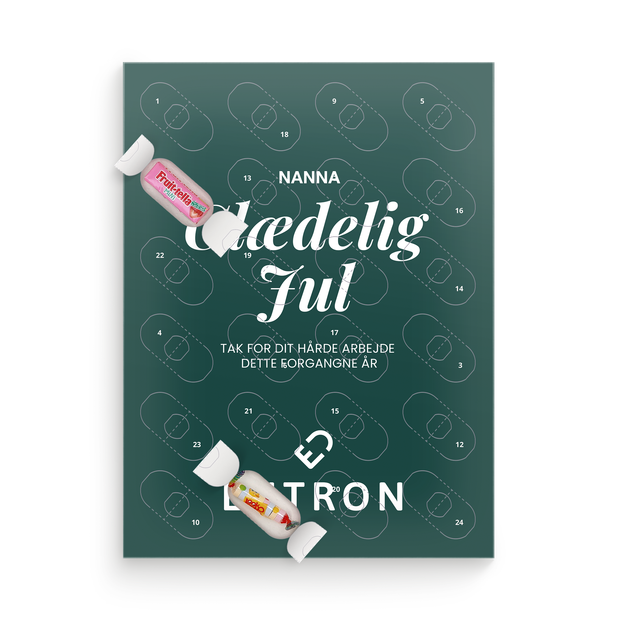 Personaliseret nedtællingskalender med slik