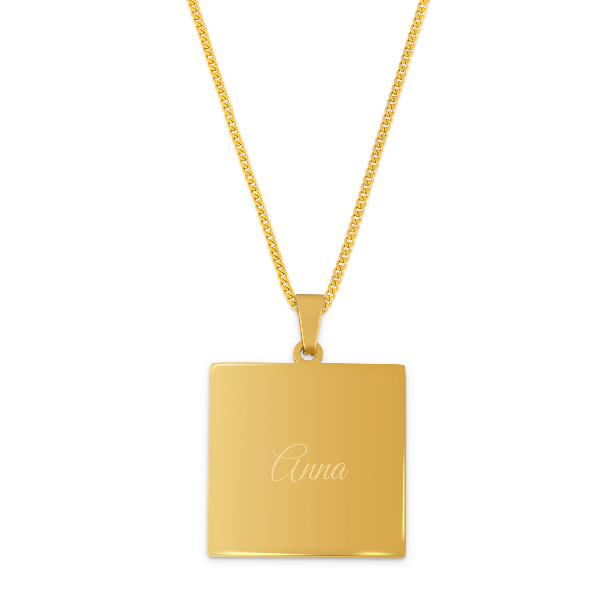 Necklace square pendant with name - gold