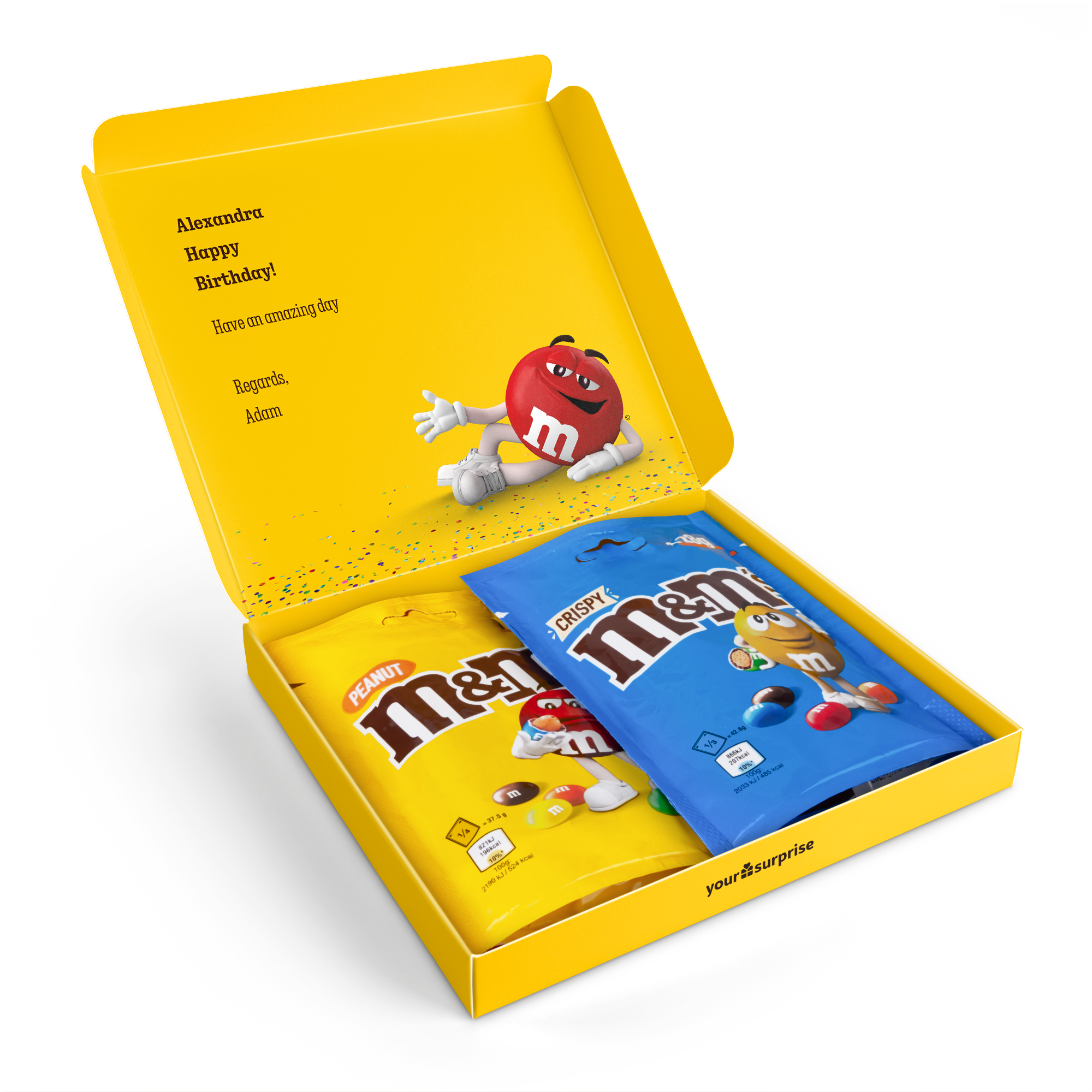 En gul M&M's gaveæske trykt med 