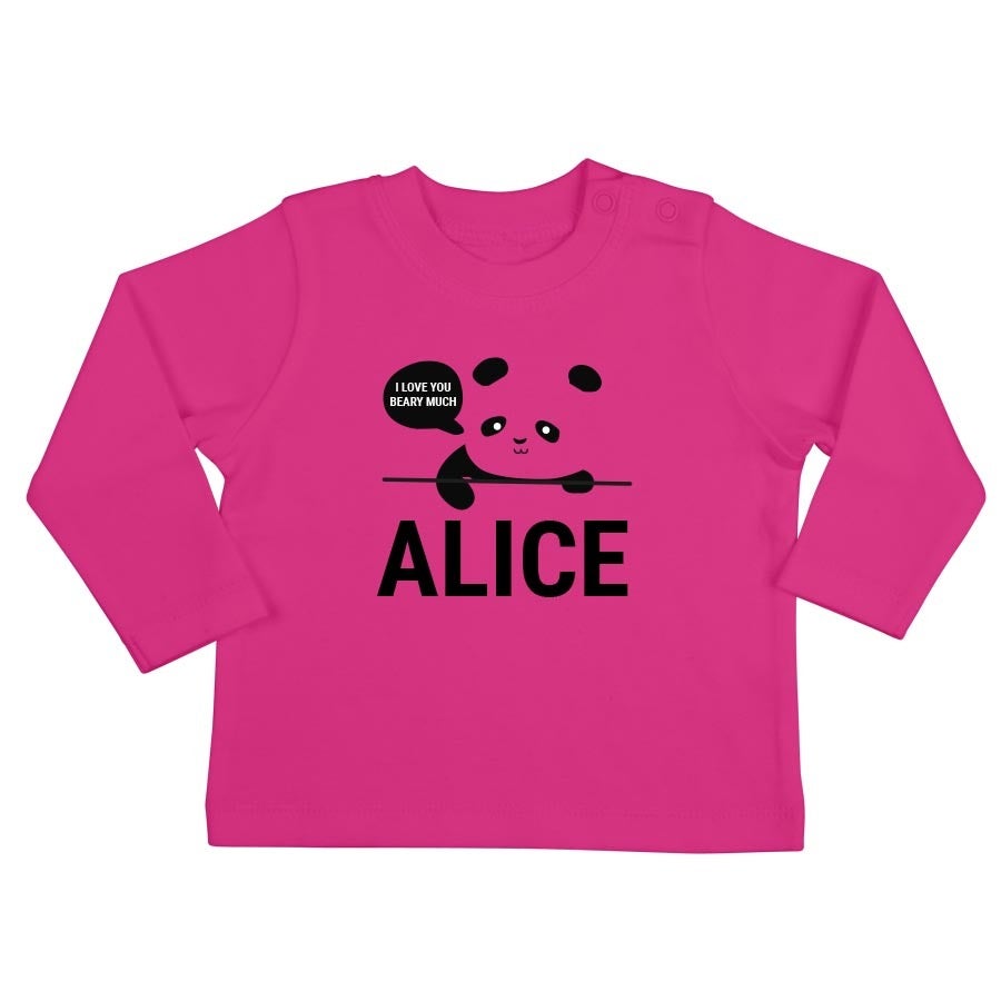 Tricou personalizat pentru bebeluși - Mânecă lungă - Fuchsia - 62/68