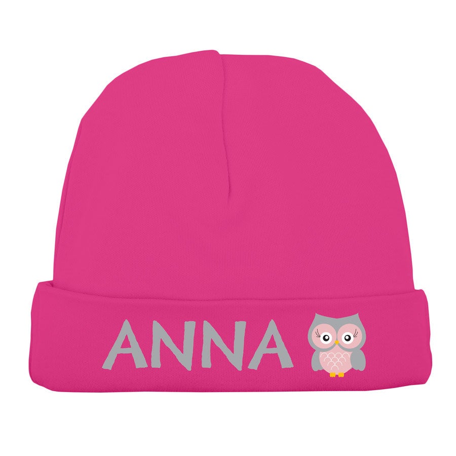 Bonnet naissance personnalisé - Fuchsia
